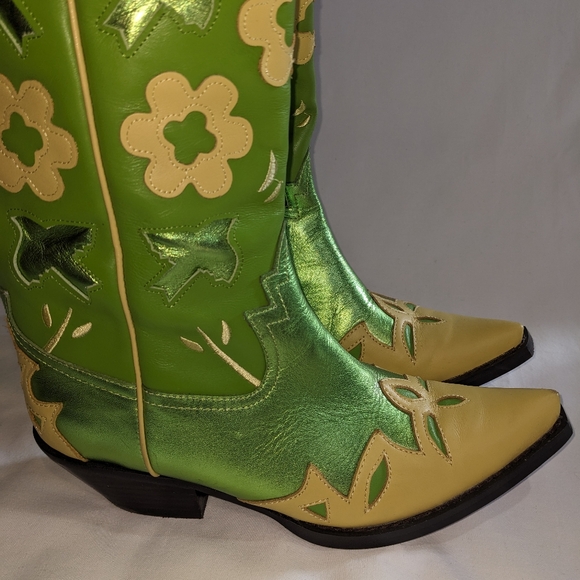 Looney-Hi Jeffrey Campbell Green Floral Western Boots Size 6 - Picture 12 of 12